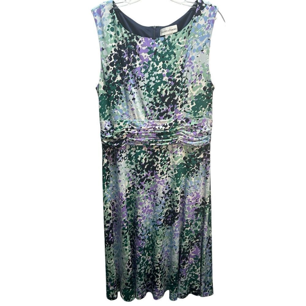 Draper's & Damon's Abstract Print Sleeveless Midi Dress Size 10 Ruched Waist